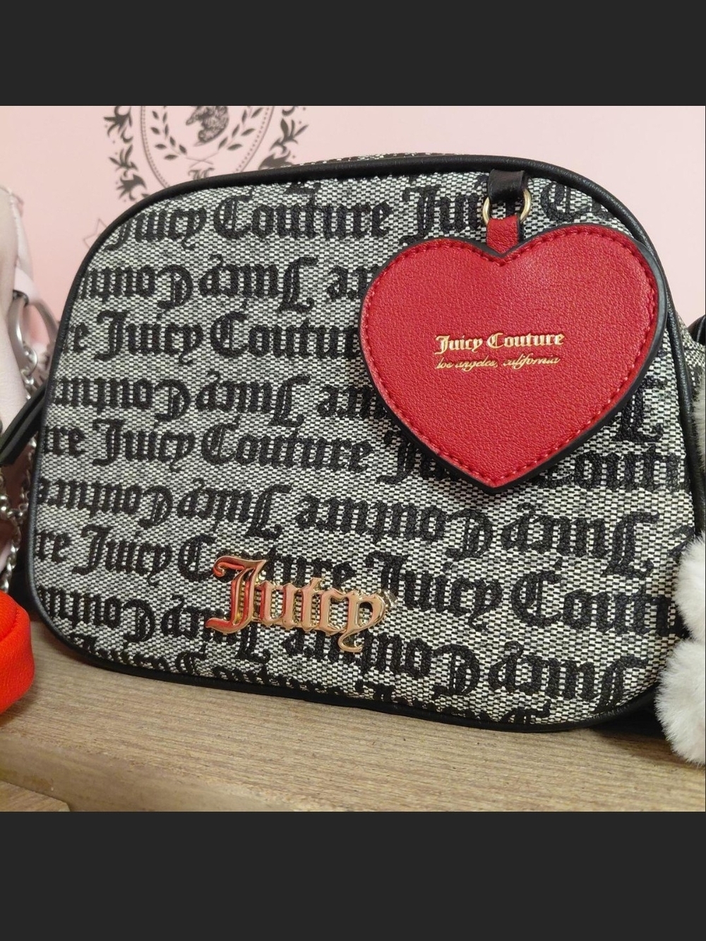 Juicy Couture Black & White Logo Crossbody with Red Heart Tag